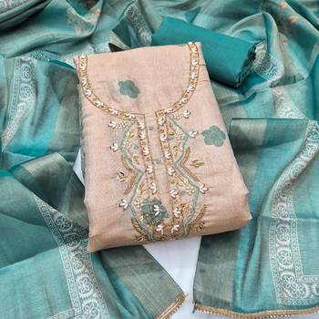 beige color shimmer cotton linen fabric designer ethnic ceremonial suit for ethnic looks 3