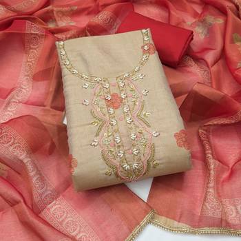 beige color shimmer cotton linen fabric designer ethnic ceremonial suit for ethnic looks 3