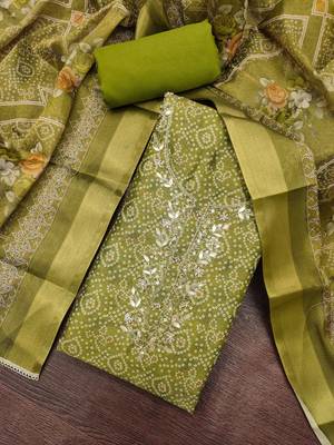 green color shimmer cotton linen fabric designer ethnic ceremonial suit for ethnic looks 2