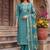 blue color shimmer cotton linen fabric designer ethnic ceremonial suit for ethnic looks