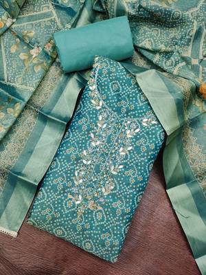blue color shimmer cotton linen fabric designer ethnic ceremonial suit for ethnic looks 2