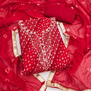 red color smart and ethnic jam cotton fabric beautiful ceremonial suit for girls 3