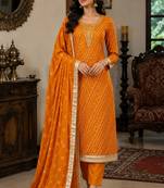 mustard color smart and ethnic jam cotton fabric beautiful ceremonial suit for girls