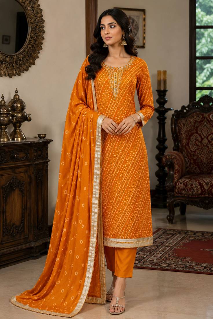mustard color smart and ethnic jam cotton fabric beautiful ceremonial suit for girls