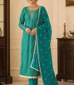 firozi color smart and ethnic jam cotton fabric beautiful ceremonial suit for girls