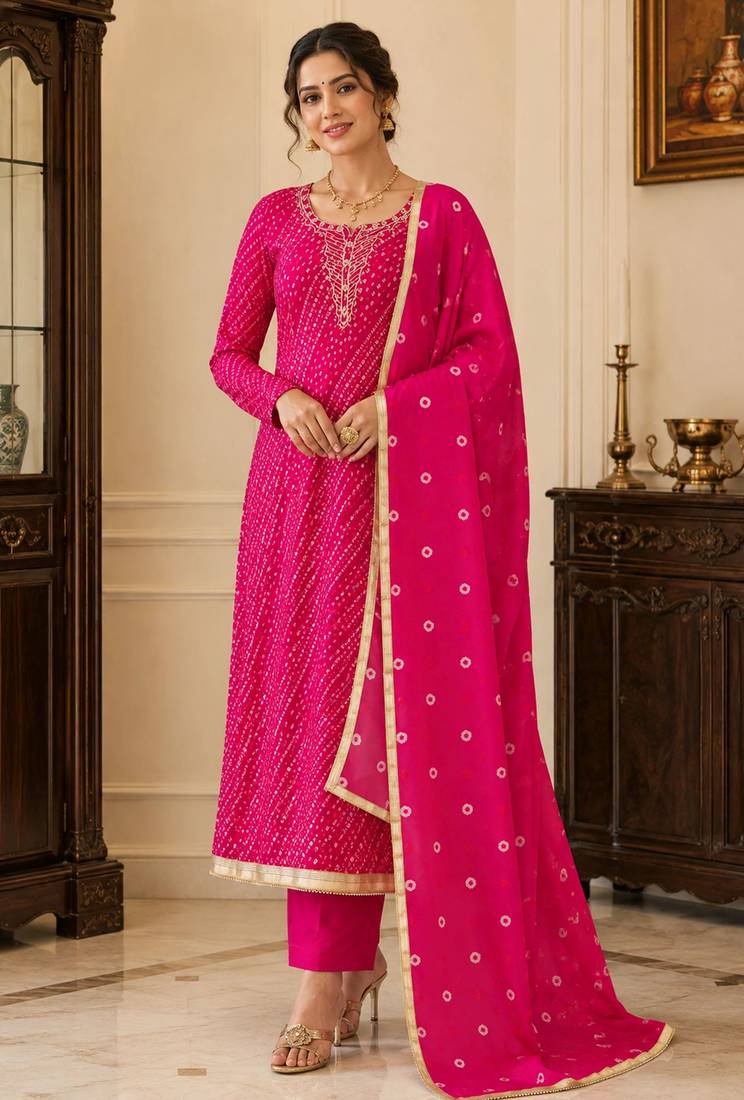 pink color smart and ethnic jam cotton fabric beautiful ceremonial suit for girls
