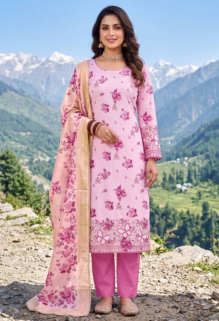 pink color smart and ethnic jam cotton fabric beautiful ceremonial suit for girls
