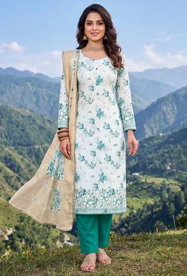 sea green color smart and ethnic jam cotton fabric beautiful ceremonial suit for girls 1