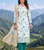 sea green color smart and ethnic jam cotton fabric beautiful ceremonial suit for girls