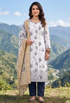 blue color smart and ethnic jam cotton fabric beautiful ceremonial suit for girls 1