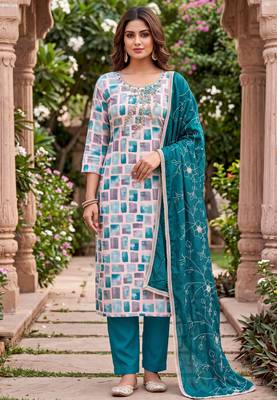 multi color smart and ethnic jam cotton fabric beautiful ceremonial suit for girls 1