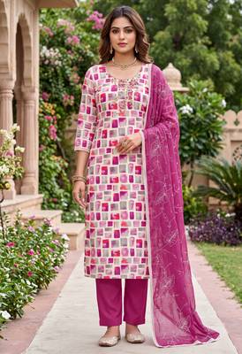 multi color smart and ethnic jam cotton fabric beautiful ceremonial suit for girls 1