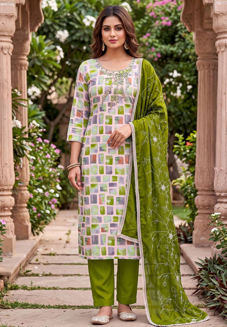 multi color smart and ethnic jam cotton fabric beautiful ceremonial suit for girls
