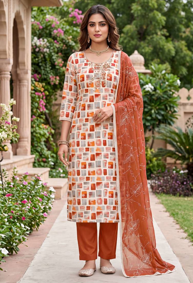 multi color smart and ethnic jam cotton fabric beautiful ceremonial suit for girls