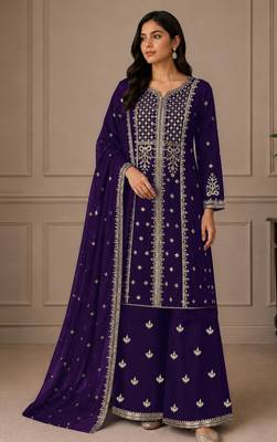 Purple  color georgette fabric beautiful ceremonial palazzo suit for girls 1
