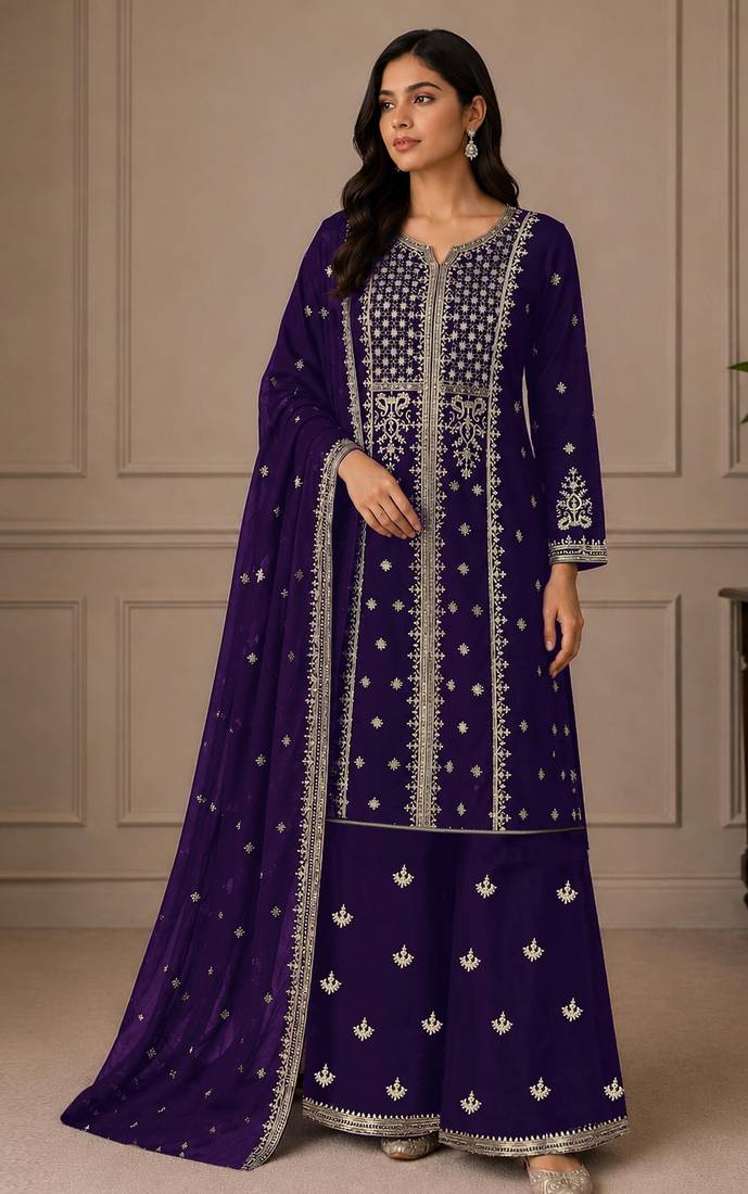 Purple  color georgette fabric beautiful ceremonial palazzo suit for girls