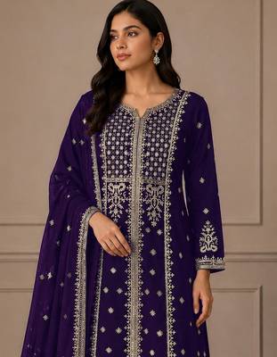 Purple  color georgette fabric beautiful ceremonial palazzo suit for girls 2
