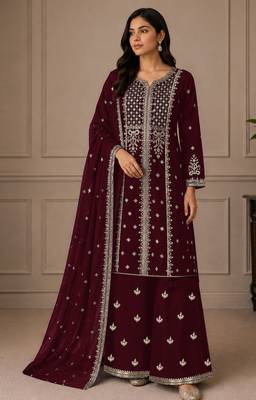 Maroon color georgette fabric beautiful ceremonial palazzo suit for girls 1