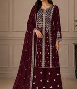Maroon color georgette fabric beautiful ceremonial palazzo suit for girls