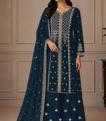 Teal color georgette fabric beautiful ceremonial palazzo suit for girls