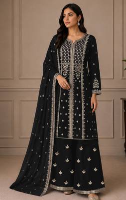 Black color georgette fabric beautiful ceremonial palazzo suit for girls 1