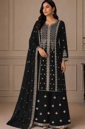 Black color georgette fabric beautiful ceremonial palazzo suit for girls