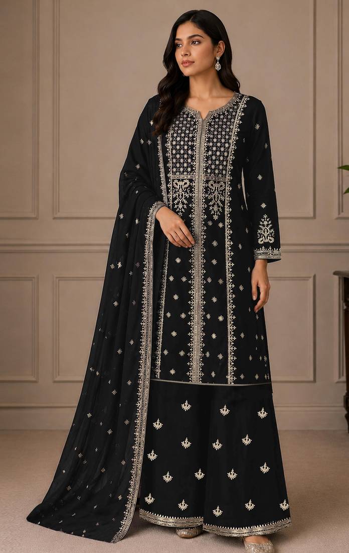 Black color georgette fabric beautiful ceremonial palazzo suit for girls