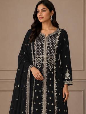 Black color georgette fabric beautiful ceremonial palazzo suit for girls 2
