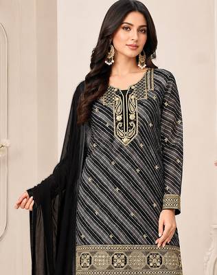 Black color georgette fabric designer embroidery work ceremonial sharara dress for girls 2