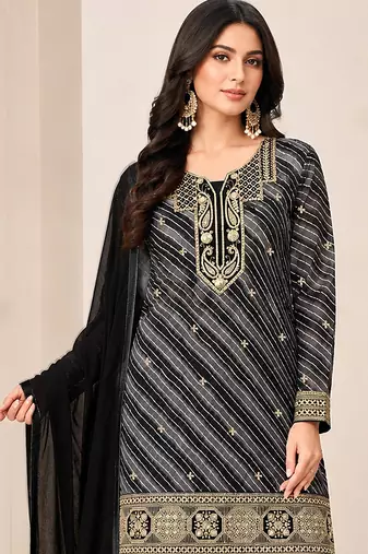 Black color georgette fabric designer embroidery work ceremonial sharara dress for girls