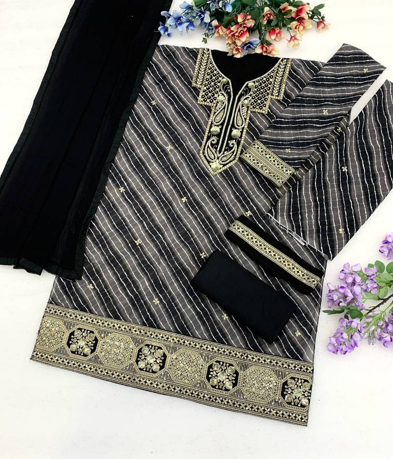 Black color georgette fabric designer embroidery work ceremonial sharara dress for girls