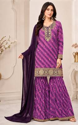 Purple color georgette fabric designer embroidery work ceremonial sharara dress for girls 1