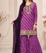 Purple color georgette fabric designer embroidery work ceremonial sharara dress for girls
