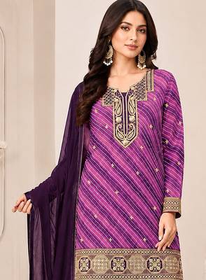 Purple color georgette fabric designer embroidery work ceremonial sharara dress for girls 2