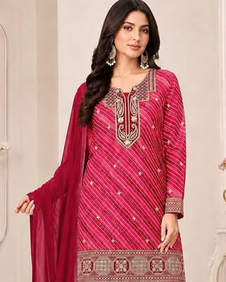 Red color georgette fabric designer embroidery work ceremonial sharara dress for girls 2