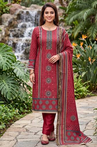 maroon color smart and ethnic cotton  fabric elegant salwar kameez for girls