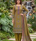 mehendi color smart and ethnic cotton  fabric elegant salwar kameez for girls