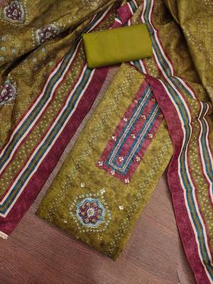 mehendi color smart and ethnic cotton  fabric elegant salwar kameez for girls 2