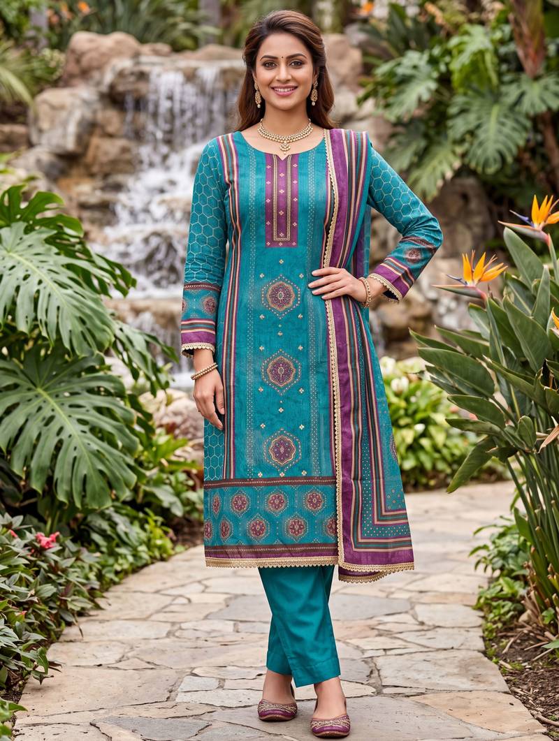 blue color smart and ethnic cotton  fabric elegant salwar kameez for girls
