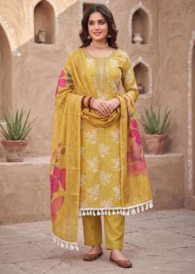 yellow color smart and ethnic cotton  fabric elegant salwar kameez for girls 1