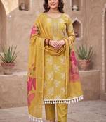 yellow color smart and ethnic cotton  fabric elegant salwar kameez for girls