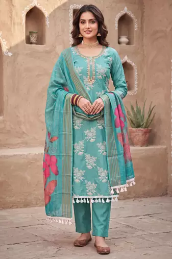 blue color smart and ethnic cotton  fabric elegant salwar kameez for girls
