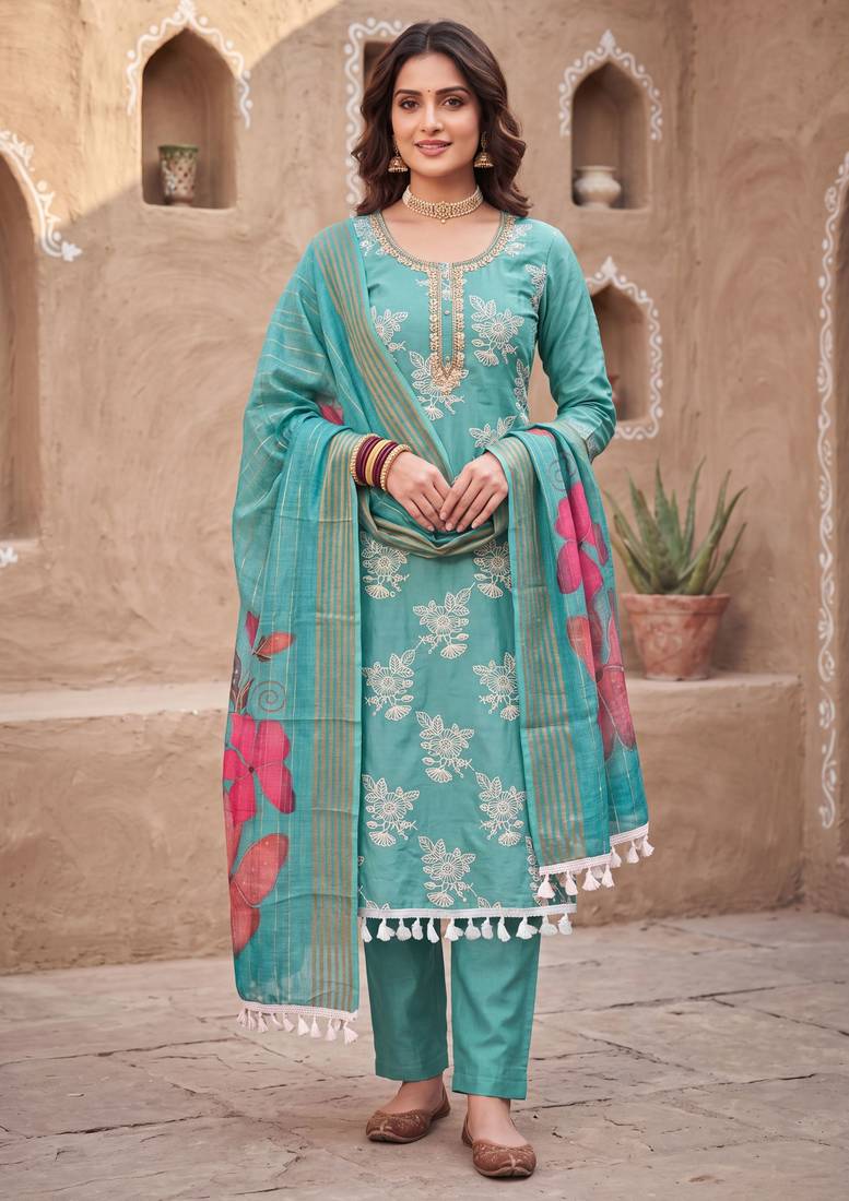 blue color smart and ethnic cotton  fabric elegant salwar kameez for girls