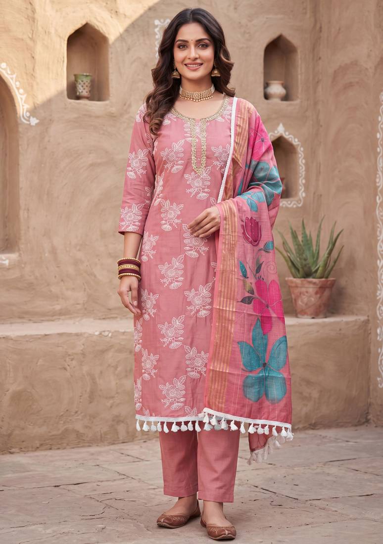pink color smart and ethnic cotton  fabric elegant salwar kameez for girls