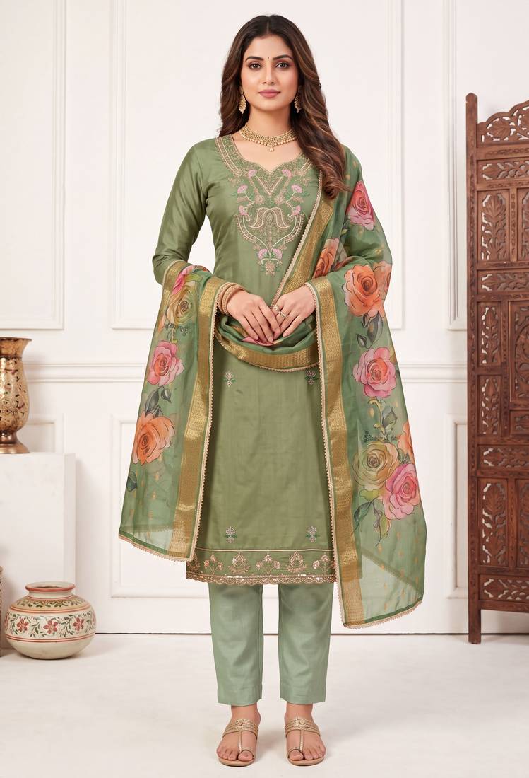 pista color smart and ethnic cotton  fabric elegant salwar kameez for girls