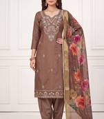 brown color smart and ethnic cotton  fabric elegant salwar kameez for girls