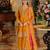 Yellow color smart and ethnic chinon fabric designer embroidered partywear palazzo suit