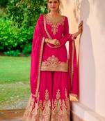 Pink color smart and ethnic looks heavy ceremonial palazzo dress for treny girls