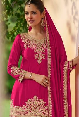 Pink color smart and ethnic looks heavy ceremonial palazzo dress for treny girls 2