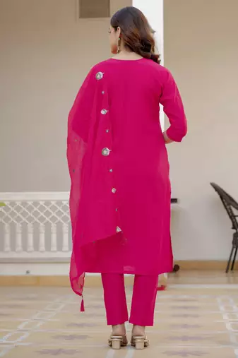 Pink color viscose silk fabric embroidered work kurta set